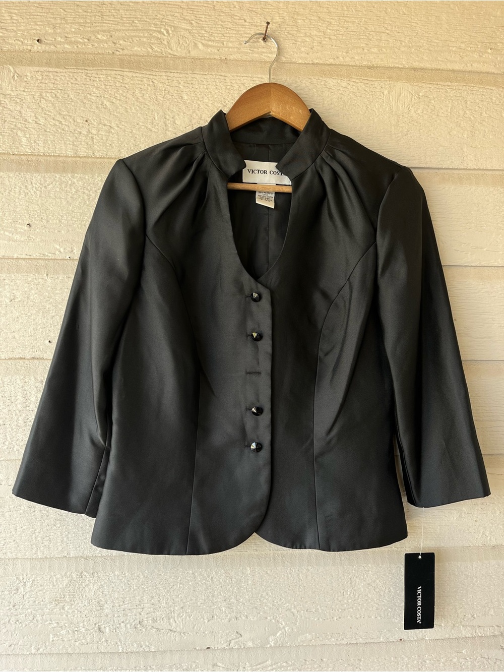 Vintage NWT Victor Costa Black Satin Button-Front Women's Jacket